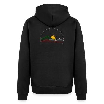 Gebirge Sonnenaufgang - Unisex Premium Bio Zip Hoodie - Schwarz - Hinten - Nico (187cm)