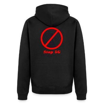 Stop dangerous 5G radiation! - Unisex Premium Organic Zip Hoodie - black - Back - Nico (187cm)