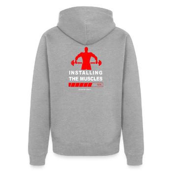 Installing Muscle 2 - Unisex Premium Bio Zip Hoodie - Grau meliert - Hinten - Nico (187cm)