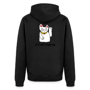 winke katze glück design - Unisex Premium Bio Zip Hoodie - Schwarz - Hinten - Nico (187cm)