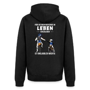 Motorrad Papa Sohn Motorräder Motorradfahren Bike - Unisex Premium Bio Zip Hoodie - Schwarz - Hinten - Nico (187cm)