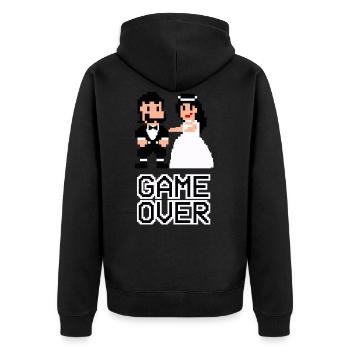Game Over - Couple - Mariage - Pixel - Gamer - Veste à capuche bio Premium Unisexe - noir - Dos - Nico (187cm)