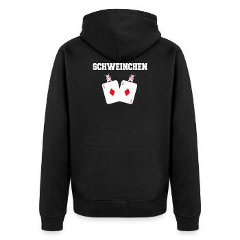 Doppelkopf Schafkopf Kartenspiel Schweinchen Ass - Unisex Premium Bio Zip Hoodie - Schwarz - Hinten - Nico (187cm)