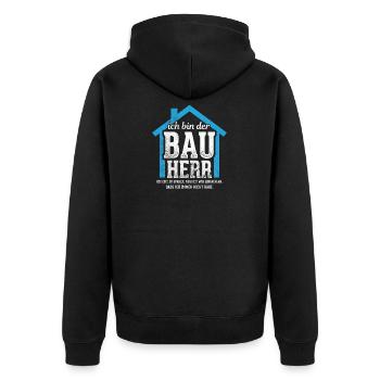 Bauherr Hausbau - Unisex Premium Bio Zip Hoodie - Schwarz - Hinten - Nico (187cm)