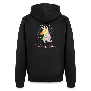 Einhorn Glitzer Spruch Strahlen - Unisex Premium Bio Zip Hoodie - Schwarz - Hinten - Nico (187cm)