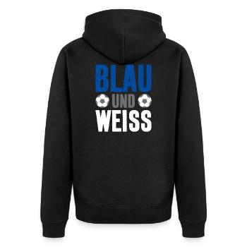 BLAU WEISS FUSSBALL VEREIN - Unisex Premium Bio Zip Hoodie - Schwarz - Hinten - Nico (187cm)