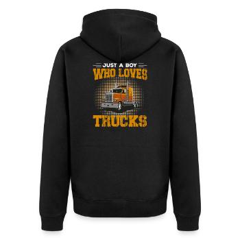 Just A Boy Who Loves Trucks - Unisex Premium Bio Zip Hoodie - Schwarz - Hinten - Nico (187cm)