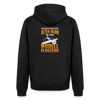 Modellflug - Unisex Premium Bio Zip Hoodie - Schwarz - Hinten - Nico (187cm)