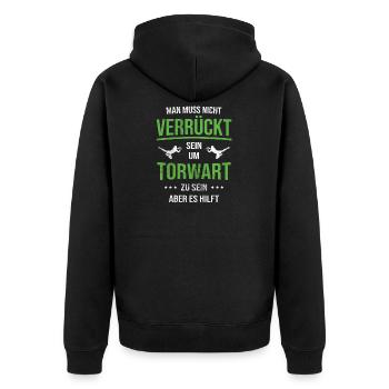 Torwart Fußball - Unisex Premium Bio Zip Hoodie - Schwarz - Hinten - Nico (187cm)