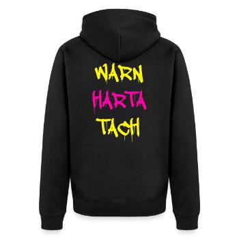 warn harta tach - Unisex Premium Bio Zip Hoodie - Schwarz - Hinten - Nico (187cm)