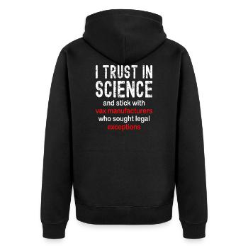 Trust in science anti-vaccination gift - Unisex Premium Bio Zip Hoodie - Schwarz - Hinten - Nico (187cm)