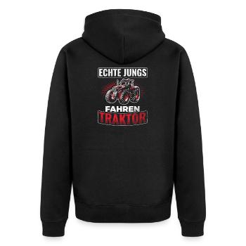 Traktor Bauer - Unisex Premium Bio Zip Hoodie - Schwarz - Hinten - Nico (187cm)