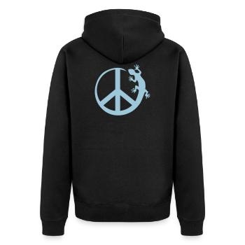 Symbol - Loving Peace Gecko solo - Unisex Premium Bio Zip Hoodie - Schwarz - Hinten - Nico (187cm)