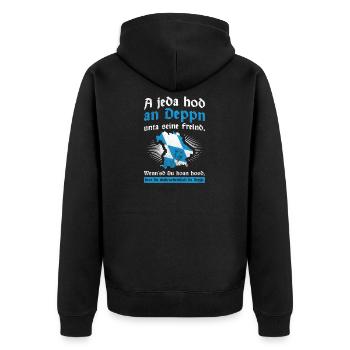 Jeda Hod Deppn unta Freind Bayrisch Freistaat - Unisex Premium Bio Zip Hoodie - Schwarz - Hinten - Nico (187cm)