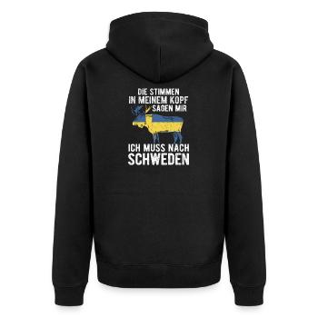Schweden Schwedisch Skandinavien - Unisex Premium Bio Zip Hoodie - Schwarz - Hinten - Nico (187cm)