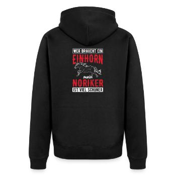 Pferd Noriker Pferde - Unisex Premium Bio Zip Hoodie - Schwarz - Hinten - Nico (187cm)