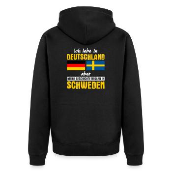 Schweden Skandinavien - Unisex Premium Bio Zip Hoodie - Schwarz - Hinten - Nico (187cm)