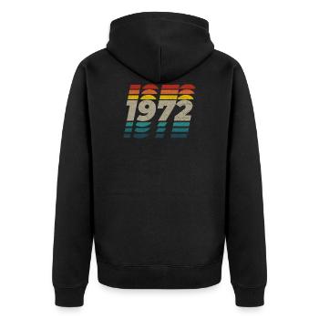 50e anniversaire, 1972. Anniversary grunge - Veste à capuche bio Premium Unisexe - noir - Dos - Nico (187cm)