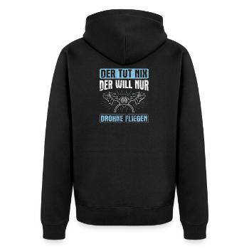 Der Will Nur Drohne Fliegen Quadrokopter - Unisex Premium Bio Zip Hoodie - Schwarz - Hinten - Nico (187cm)
