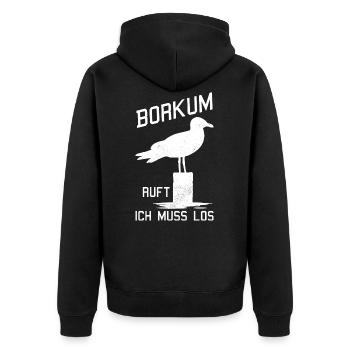 Borkum Ostfriesland Nordsee Möwe - Unisex Premium Bio Zip Hoodie - Schwarz - Hinten - Nico (187cm)