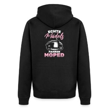Echte Mädels Fahren Moped Mofa Moped - Unisex Premium Bio Zip Hoodie - Schwarz - Hinten - Nico (187cm)