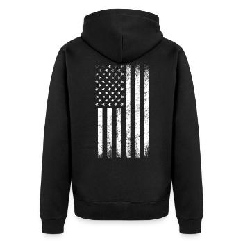 American Distressed Flag America USA Flag - Unisex Premium Bio Zip Hoodie - Schwarz - Hinten - Nico (187cm)