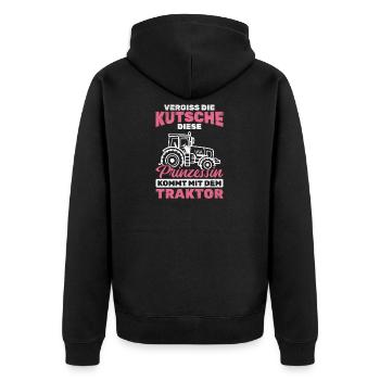 Traktor Bauer - Unisex Premium Bio Zip Hoodie - Schwarz - Hinten - Nico (187cm)
