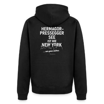 Hermagor-Pressegger See - Unisex Premium Bio Zip Hoodie - Schwarz - Hinten - Nico (187cm)