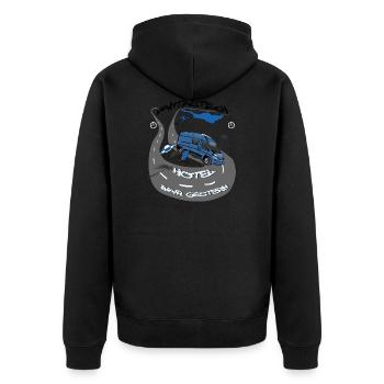 VANtastisch 640bl Hotel war gestern - Unisex Premium Bio Zip Hoodie - Schwarz - Hinten - Nico (187cm)