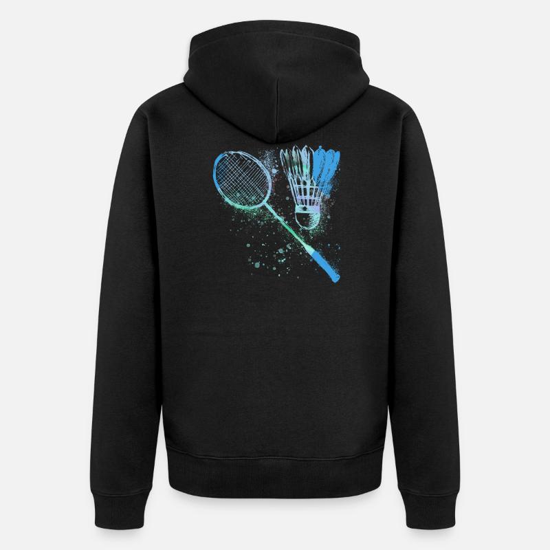 badminton, badminton, aquarelle, graffiti, - Veste à capuche bio Premium Unisexe - noir