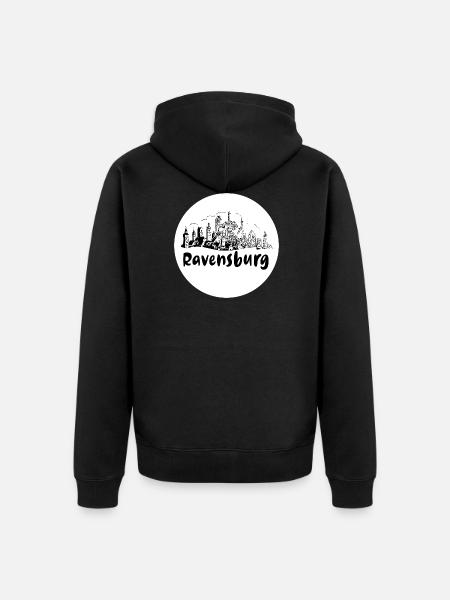 ravensburg,skyline, circle, scissor cut,white - Unisex Premium Organic Zip Hoodie - black