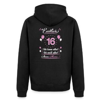 16 Geburtstag Endlich 16 - Unisex Premium Bio Zip Hoodie - Schwarz - Hinten - Nico (187cm)