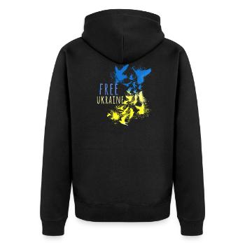 ukraine,free Ukraine,peace,friede,tauben,flagge - Unisex Premium Bio Zip Hoodie - Schwarz - Hinten - Nico (187cm)