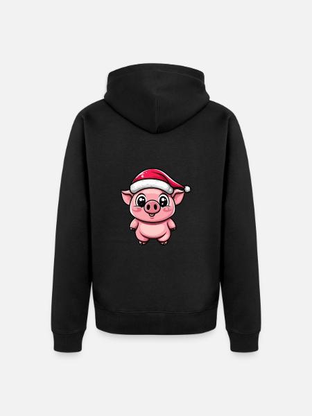 Pig Christmas Cute - Unisex Premium Organic Zip Hoodie - black
