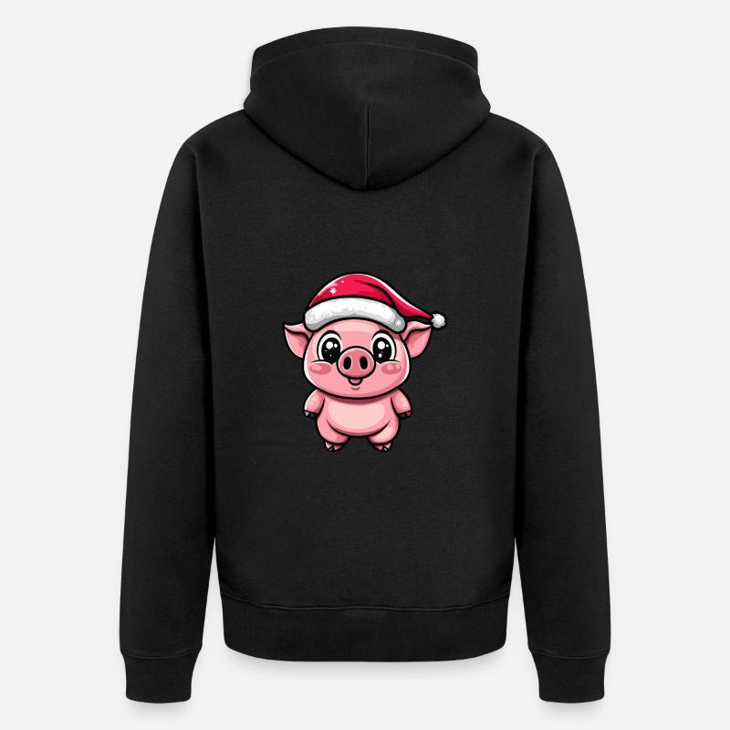 Cochon Noël Mignon - Veste à capuche bio Premium Unisexe - noir