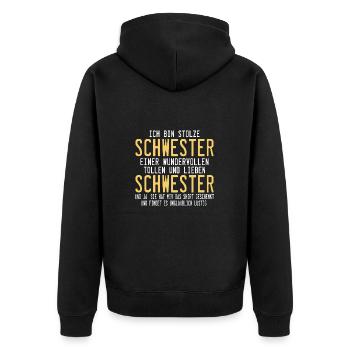 Ich bin Stolze Schwester eines wundervollen Bruder - Unisex Premium Bio Zip Hoodie - Schwarz - Hinten - Nico (187cm)