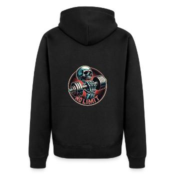 keine Grenze Skull im Workout Bodybuilding Hantel - Unisex Premium Bio Zip Hoodie - Schwarz - Hinten - Nico (187cm)