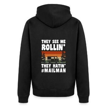 Postbote Paketdienst Briefzusteller Briefkasten - Unisex Premium Bio Zip Hoodie - Schwarz - Hinten - Nico (187cm)