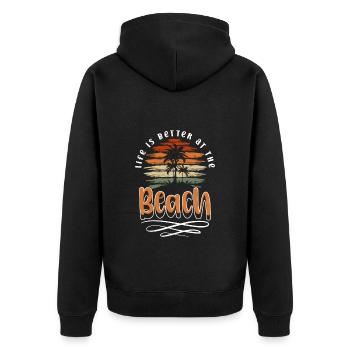 Strand Sonne Surfen Sand - Unisex Premium Bio Zip Hoodie - Schwarz - Hinten - Nico (187cm)