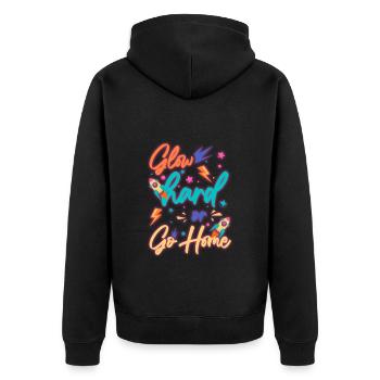 Neon Vintage Kassette Leuchtreklame - Unisex Premium Bio Zip Hoodie - Schwarz - Hinten - Nico (187cm)