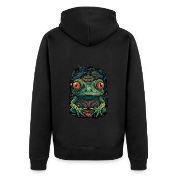 Trippy Frosch - Psychedelisches Motiv - Unisex Premium Bio Zip Hoodie - Schwarz - Hinten - Nico (187cm)