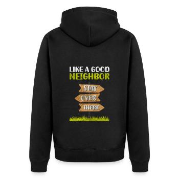 Nachbarn Dorf Einweihungsfeier - Unisex Premium Bio Zip Hoodie - Schwarz - Hinten - Nico (187cm)