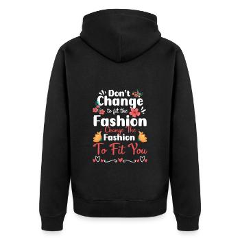 Mode Individuell Modequeen Trendsetter - Unisex Premium Bio Zip Hoodie - Schwarz - Hinten - Nico (187cm)