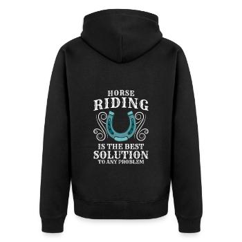 Reiten Ausritt Freundschaft Pony - Unisex Premium Bio Zip Hoodie - Schwarz - Hinten - Nico (187cm)