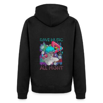 Rave Festival Minimal - Unisex Premium Bio Zip Hoodie - Schwarz - Hinten - Nico (187cm)