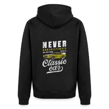 Oldtimer Motorsport Sportwagen - Unisex Premium Bio Zip Hoodie - Schwarz - Hinten - Nico (187cm)