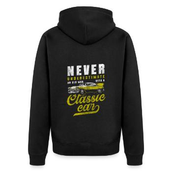 Oldtimer Automobil Baujahr - Unisex Premium Bio Zip Hoodie - Schwarz - Hinten - Nico (187cm)