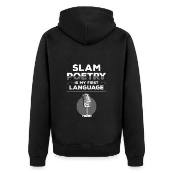 Poetry Slam Schreiber Feder - Unisex Premium Bio Zip Hoodie - Schwarz - Hinten - Nico (187cm)