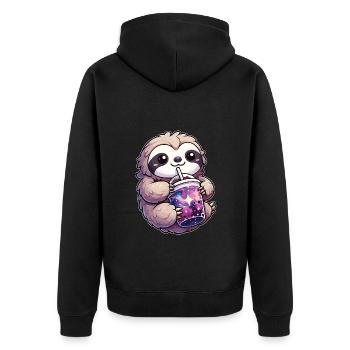 Faultiere trinkt Bubble Tea kawaii Galaxy Boba - Unisex Premium Bio Zip Hoodie - Schwarz - Hinten - Nico (187cm)