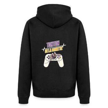 Tonton de la manette gamer idée cadeau humour - Veste à capuche bio Premium Unisexe - noir - Dos - Nico (187cm)